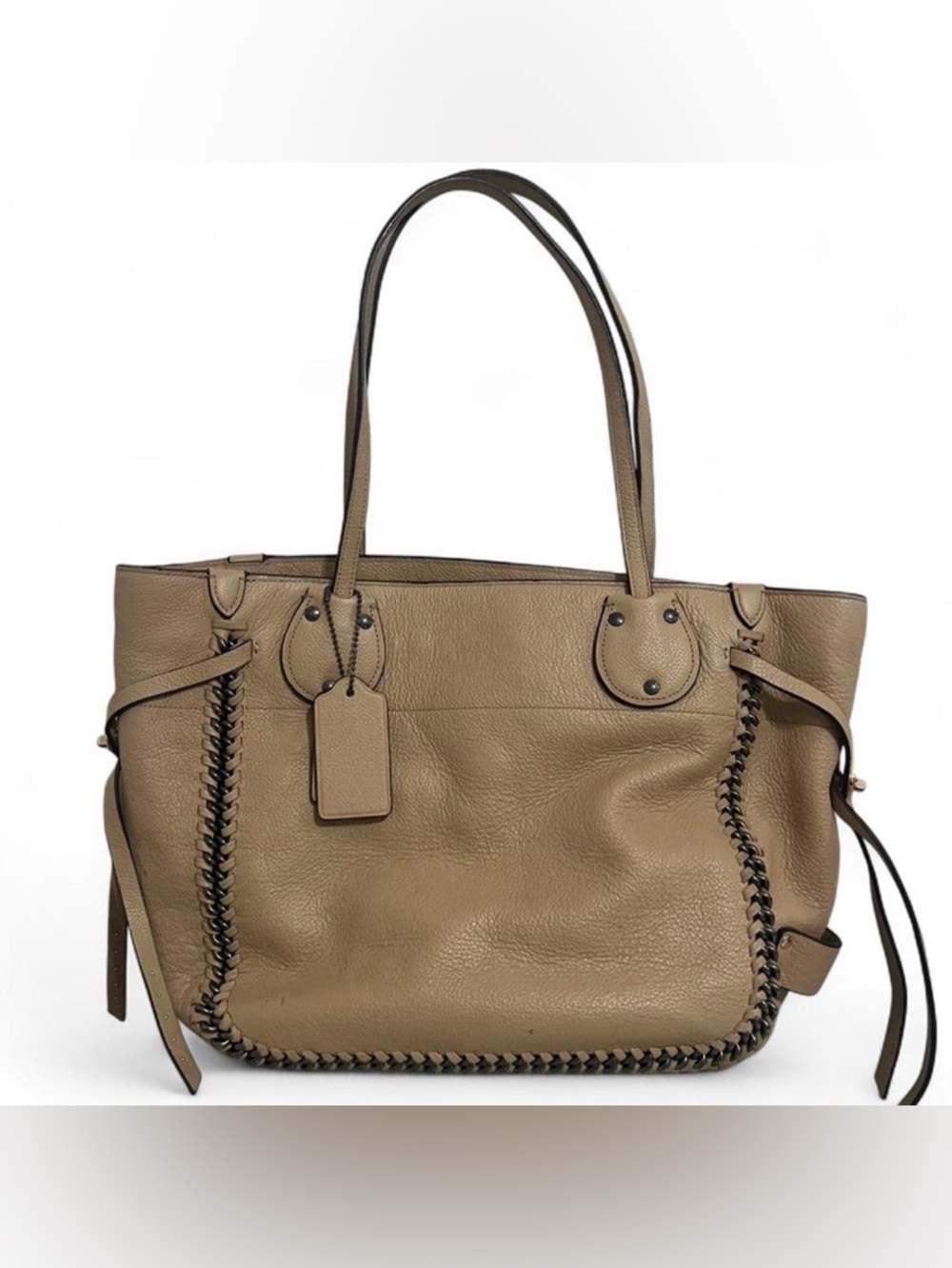 Coach Tatum Whiplash Leather Tote Beige Large Shoulder Bag